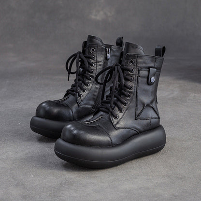 Women's Retro Leather Casual Platform Boots-RAIIFY