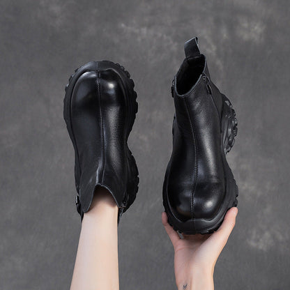 Women's Vintage Chunky-Sole Leather Ankle Boots