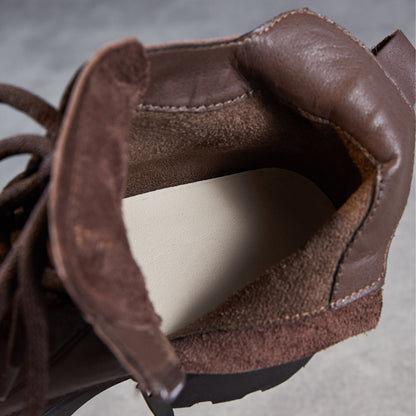 Women's Retro Leather Comfort Platform Ankle Boots