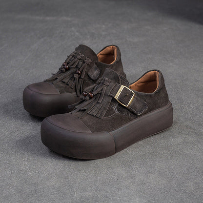 Women's Vintage Fringed Flat Platform Slip-on Shoes-RAIIFY