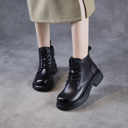 Women's Plain Quilted Leather Casual Ankle Boots