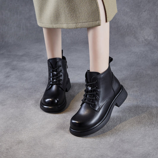 Women's Plain Quilted Leather Casual Ankle Boots