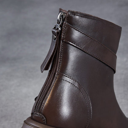 Women's Vintage Leather Buckle Strap Ankle Boots
