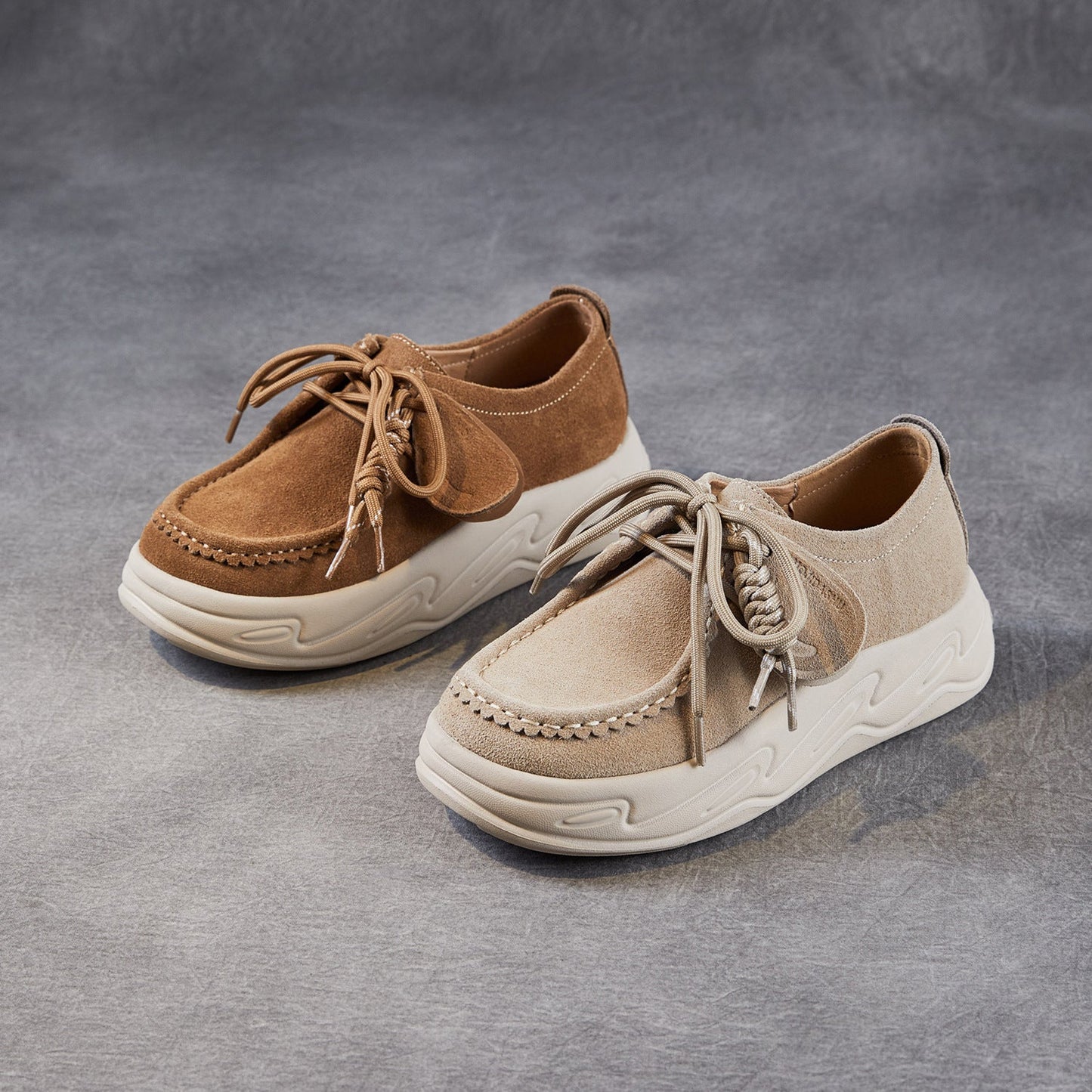 Women's Plain Suede Leather Platform Casual Shoes