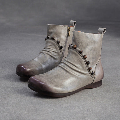 Women's Vintage Leather Comfort Flat Ankle Boots-RAIIFY