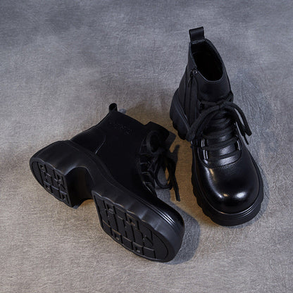Women's Retro Minimalist Leather Chunky Heel Ankle Boots