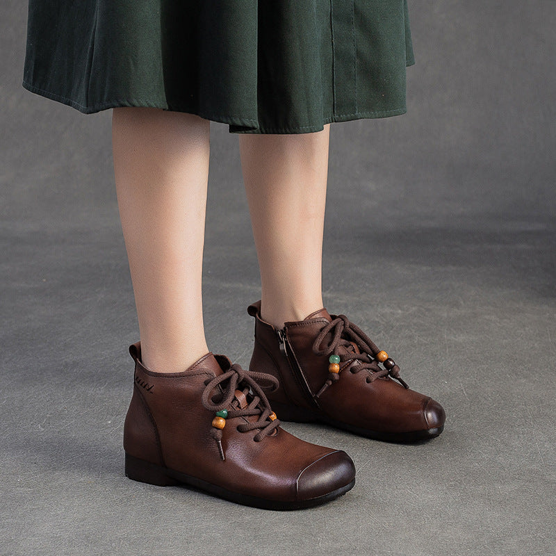 Women's Vintage Leather Comfort Flat Ankle Boots