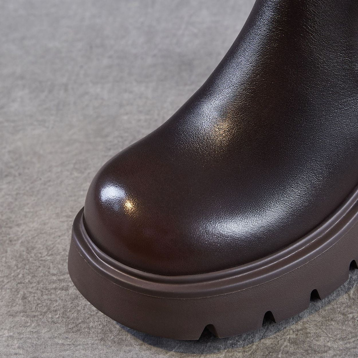 Women's Plain Leather Chunky Heel Slip-on Ankle Boots