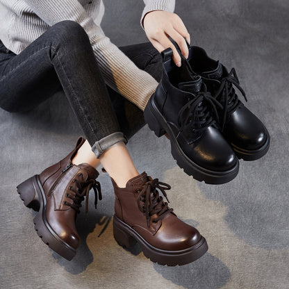Women's Retro Leather Comfort Platform Ankle Boots