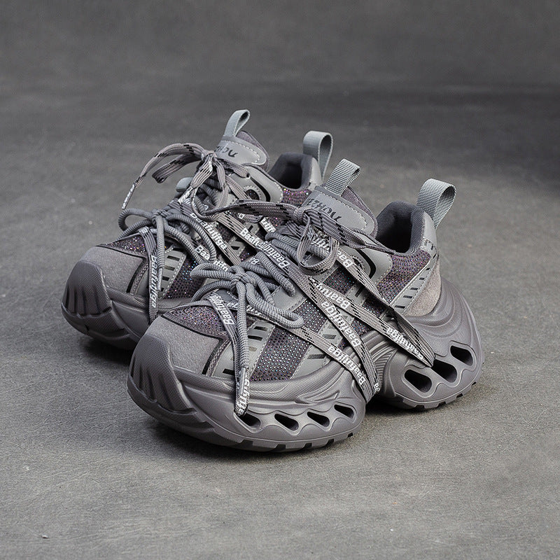 Women's Stylish Rhinestone Chunky Platform Dad Sneakers