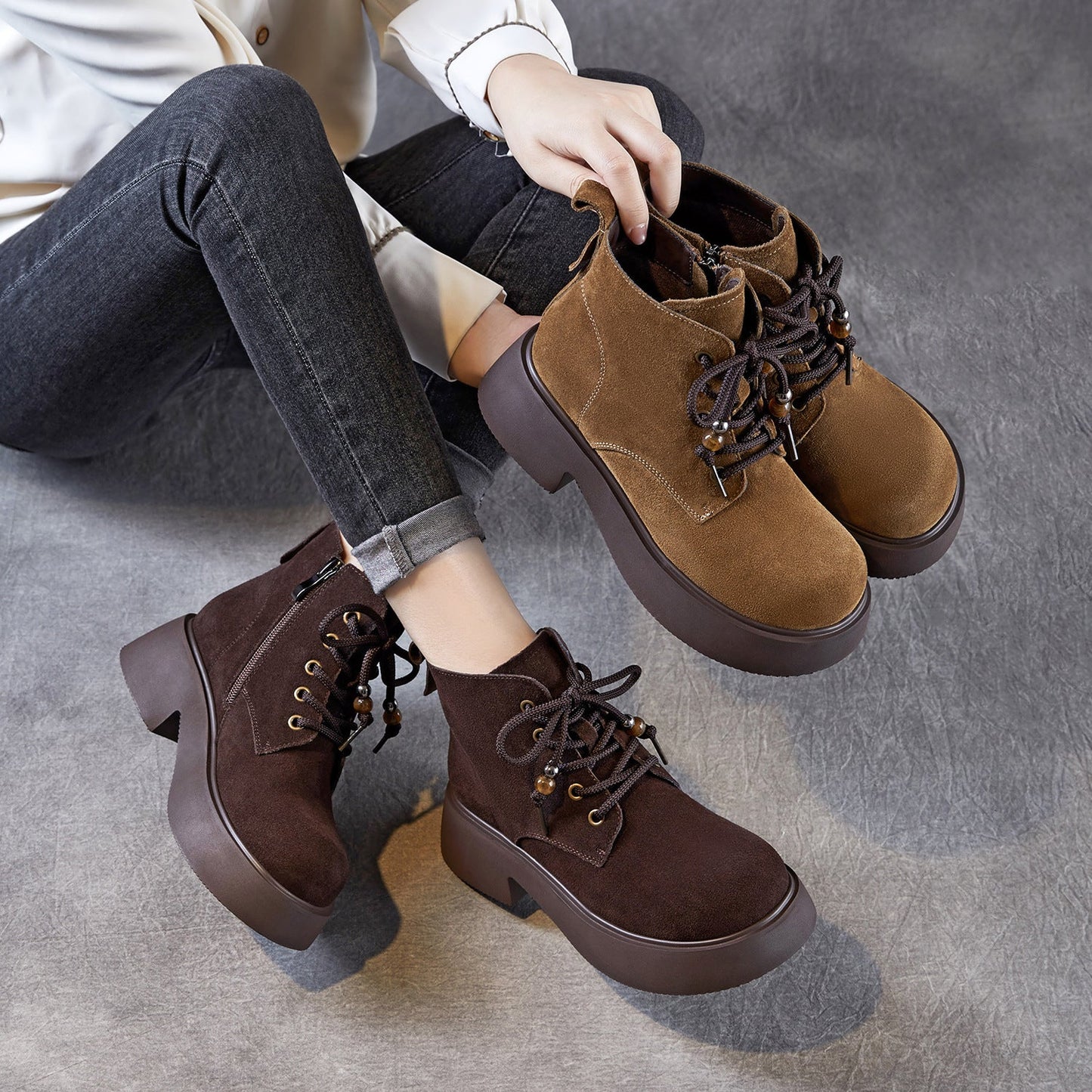 Women's Retro Plain Suede Platform Ankle Boots