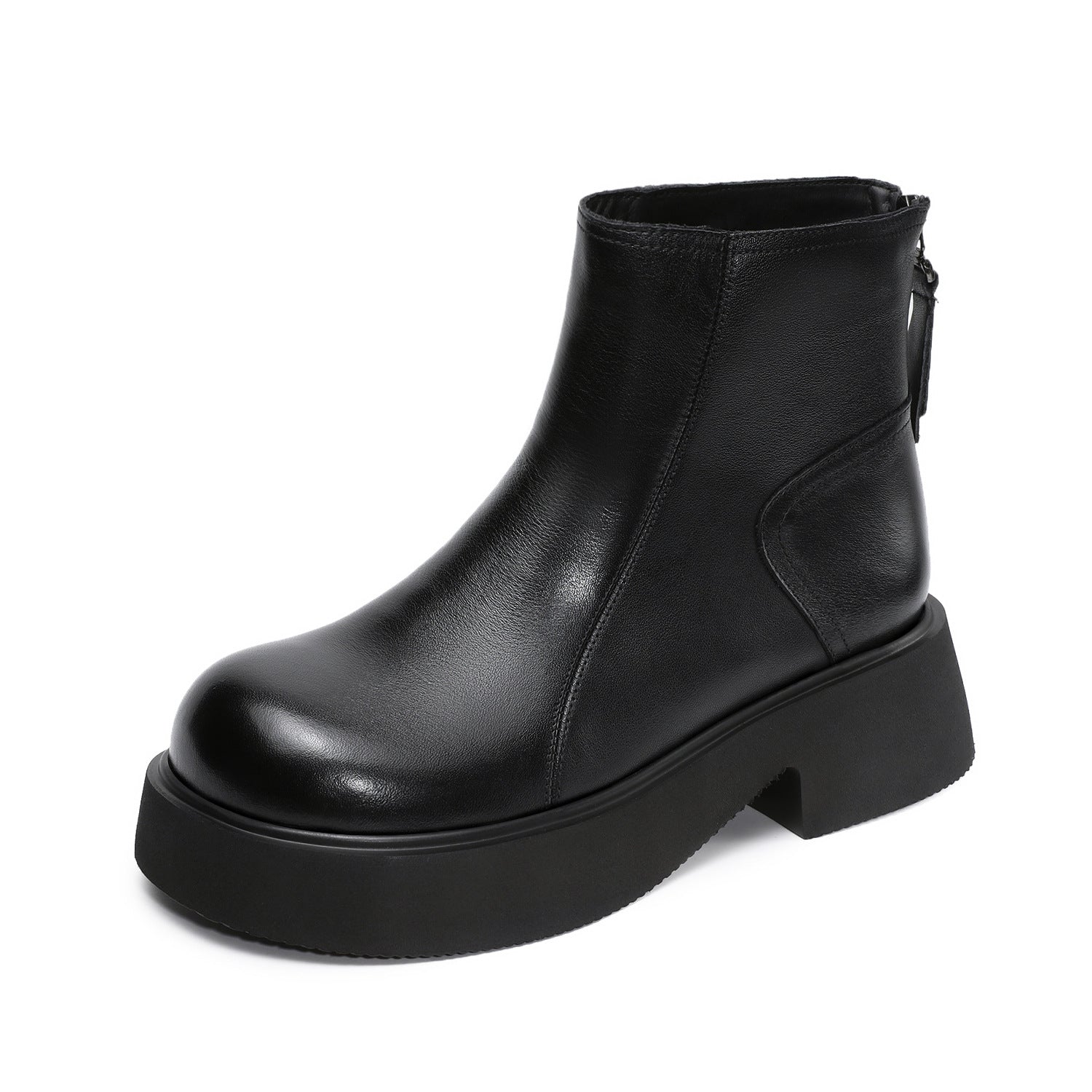 Women's Retro Plain Leather Ankle Platform Boots-RAIIFY