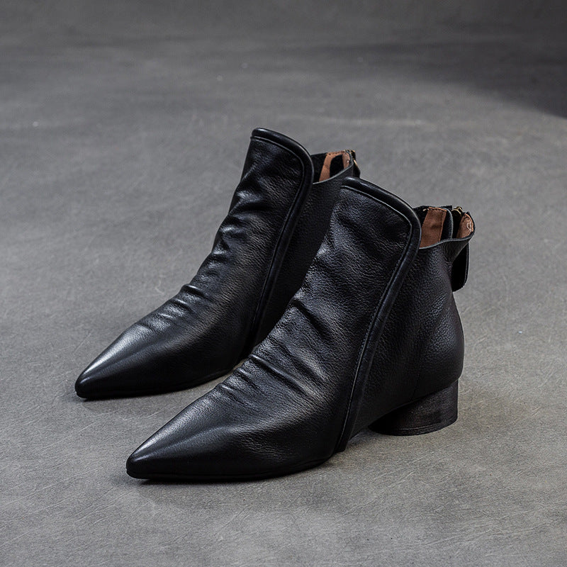 Women's Vintage Soft Leather Pointed Toe Ankle Boots-RAIIFY