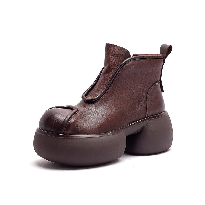Women's Minimalist Retro Leather Chunky Ankle Boots