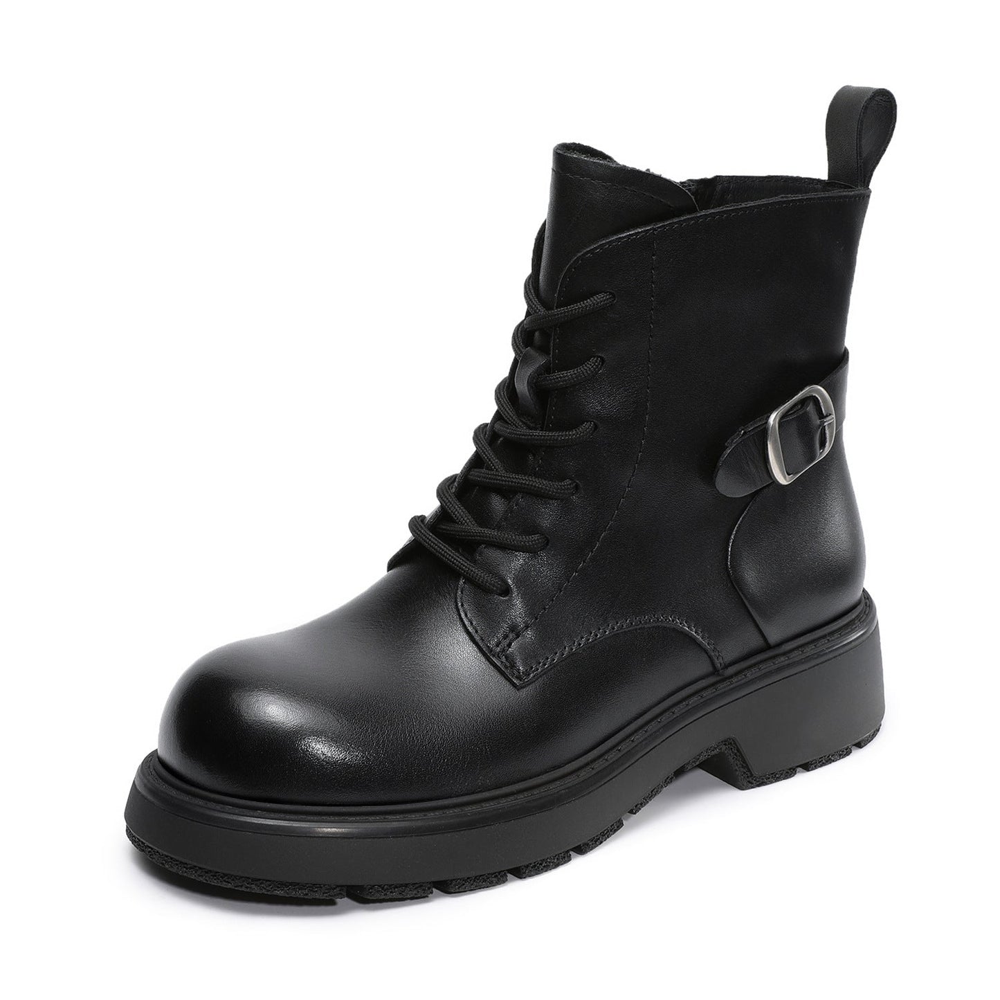 Women's Retro Plain Leather Buckle Ankle Boots-RAIIFY