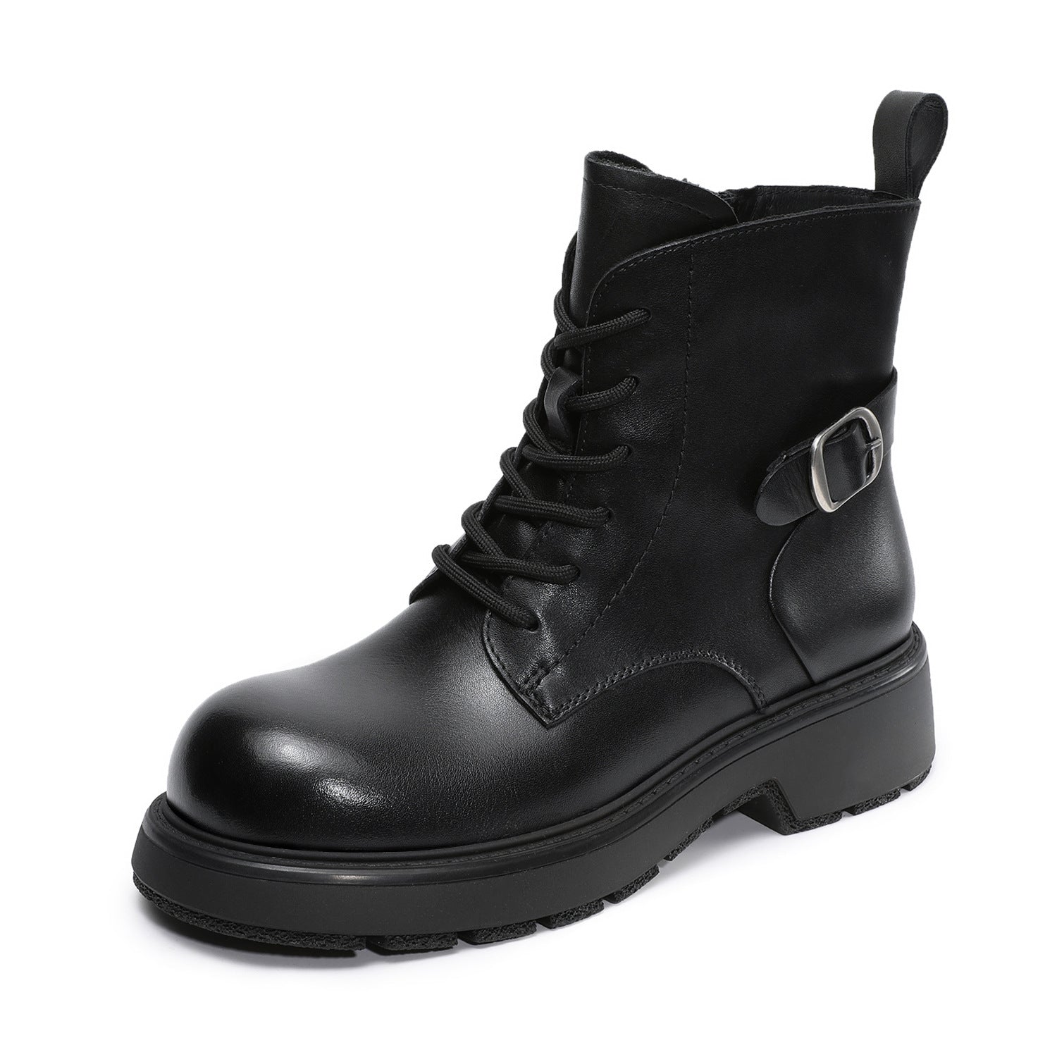 Women's Retro Plain Leather Buckle Ankle Boots-RAIIFY