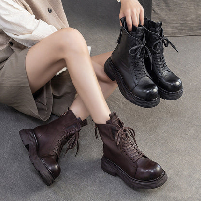 Women's Retro Classic Leather Motorcycle Boots
