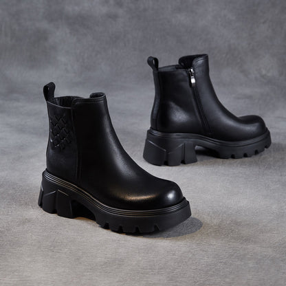 Women's Minimalist Woven Plain leather Platform Ankle Boots