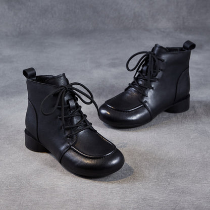 Women's Retro Leather Low Block Ankle Boots