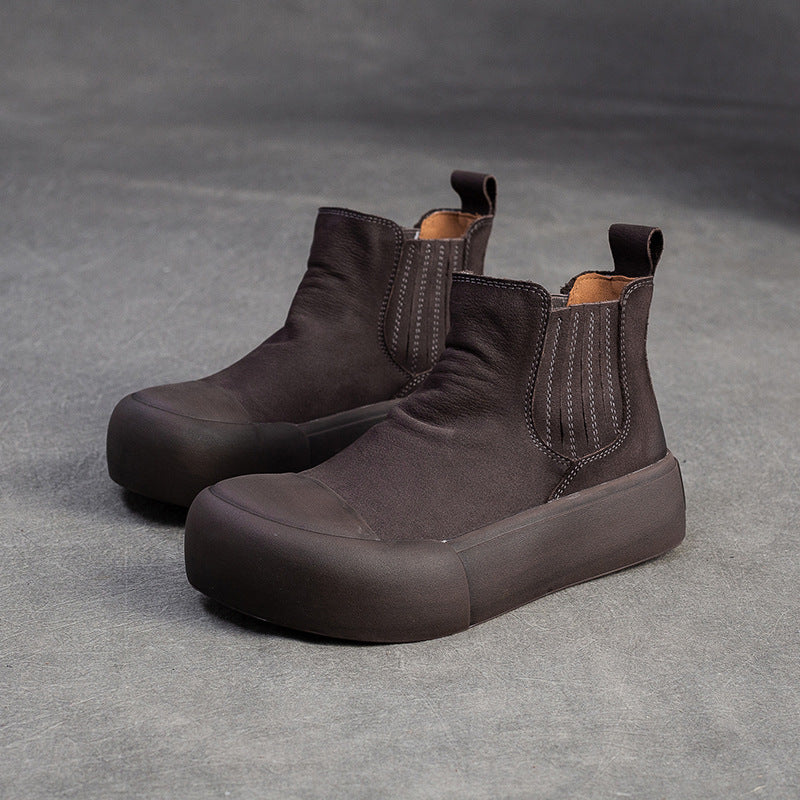 Women's Retro Leather Casual Slip-on Ankle Boots-RAIIFY