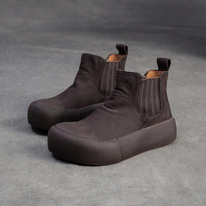 Women's Retro Leather Casual Slip-on Ankle Boots-RAIIFY