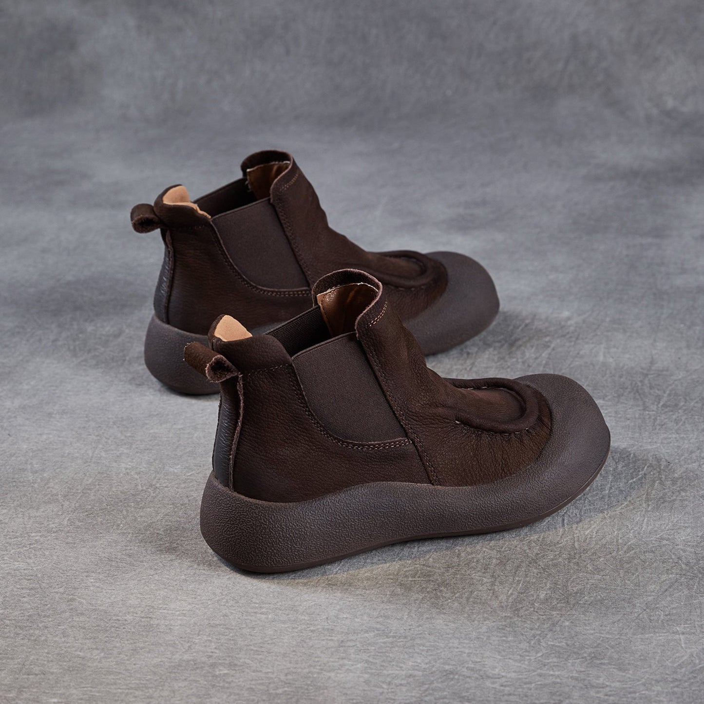 Women's Vintage Plain Leather Slip-on Ankle Boots