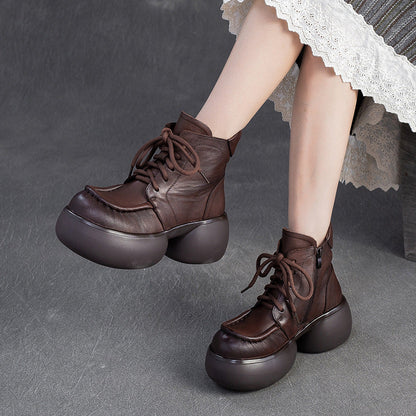 Women's Vintage Leather Chunky Platform Boots