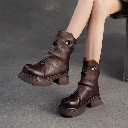 Women's Minimalist Leather Retro Casual Motorcycle Boots