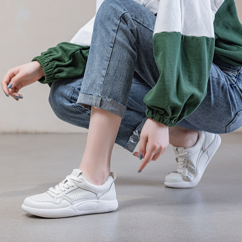 Women's Fashion Plain Breathable Leather Casual Sneakers
