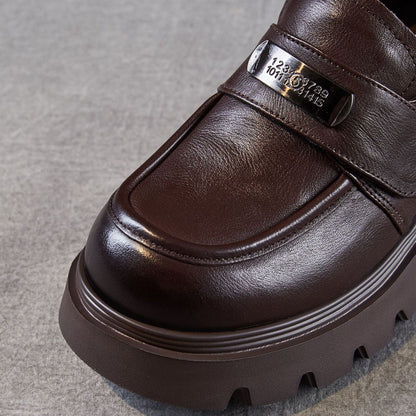 Women's Vintage Leather Metal Buckle Platform Loafers
