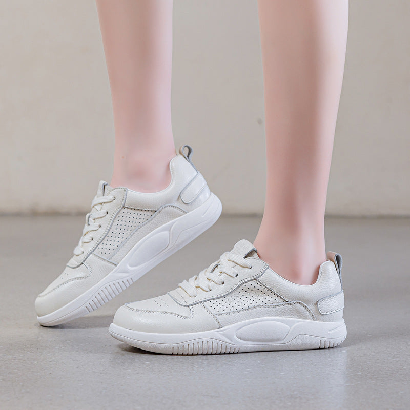 Women's Perforated Cowhide Leather White Sneakers