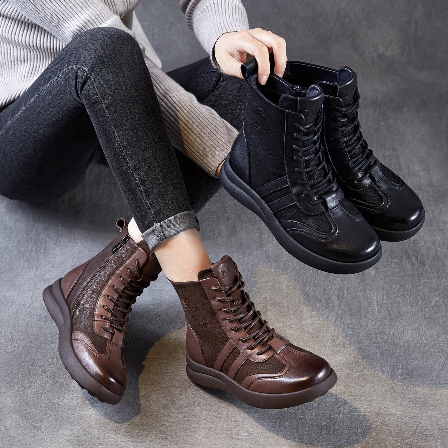 Women's Vintage Patchwork Leather Flat Casual Boots