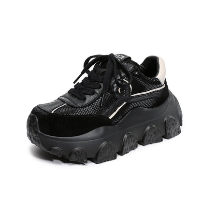 Women's Retro Leather Casual Chunky Platform Sneakers-RAIIFY