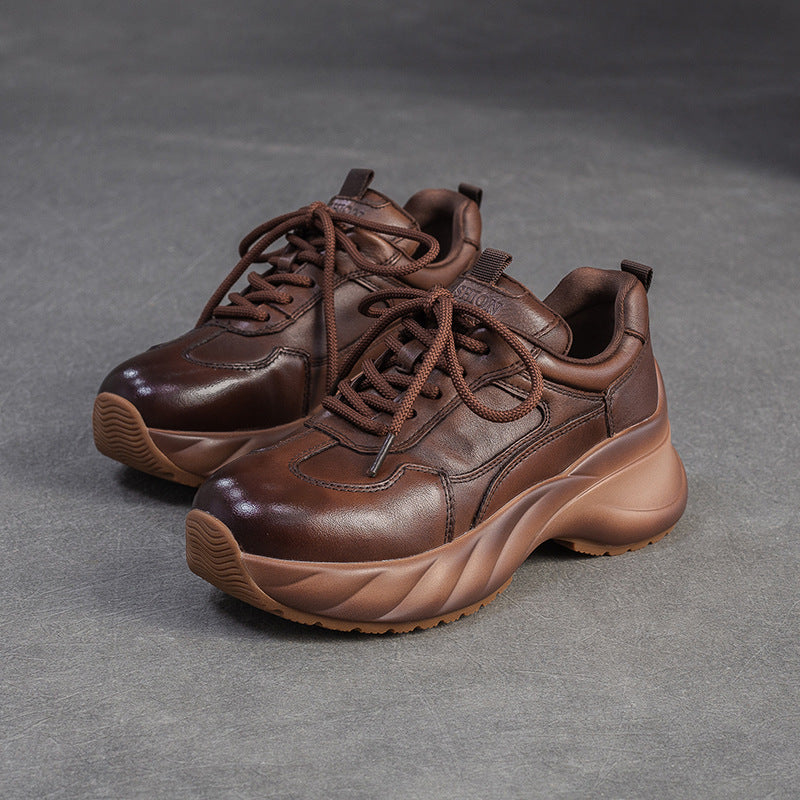 Women's Minimalism Plain Leather Platform Casual Sneakers-RAIIFY