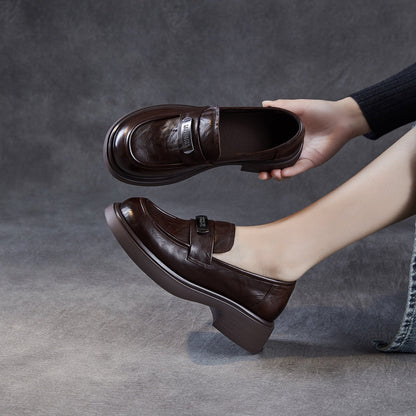 Women's Vintage Plain Leather Casual Loafers