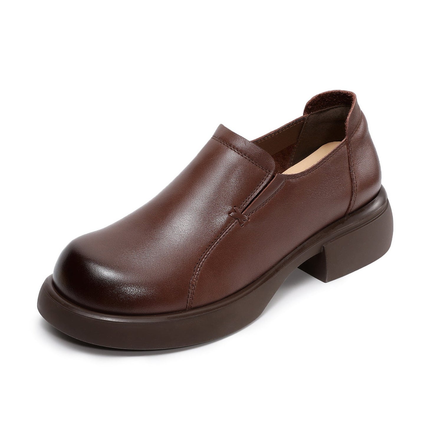 Women's Minimalist Plain Leather Thick Soled Loafers-RAIIFY