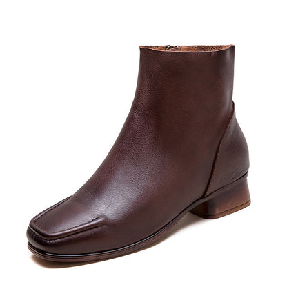 Women's Retro Soft Leather Comfort Low Block Ankle Boots