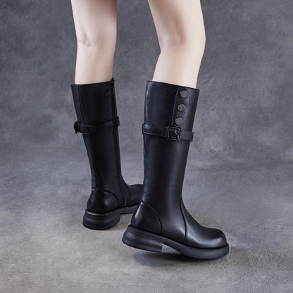 Women's Plain Soft Cowhide Comfort Riding Boots