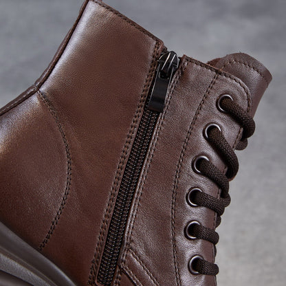 Women's Retro Plain Leather Chunky Platform Boots