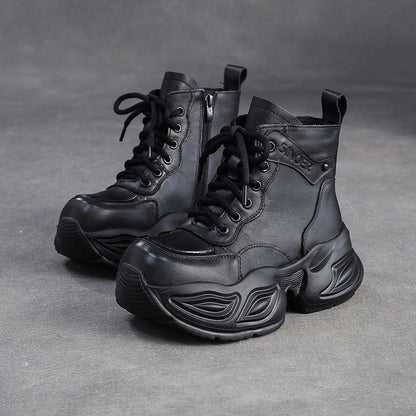 Women's Vintage Leather Chunky Platform Boots-RAIIFY
