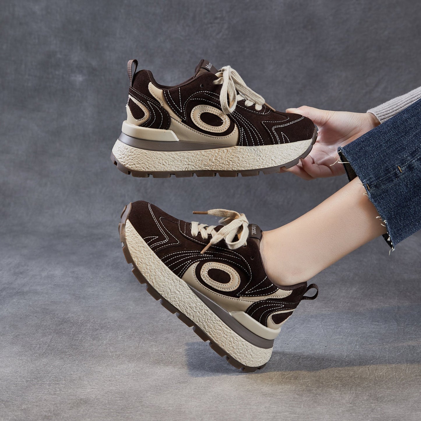 Women's Fashion Quilted Leather Chunky Platform Sneakers