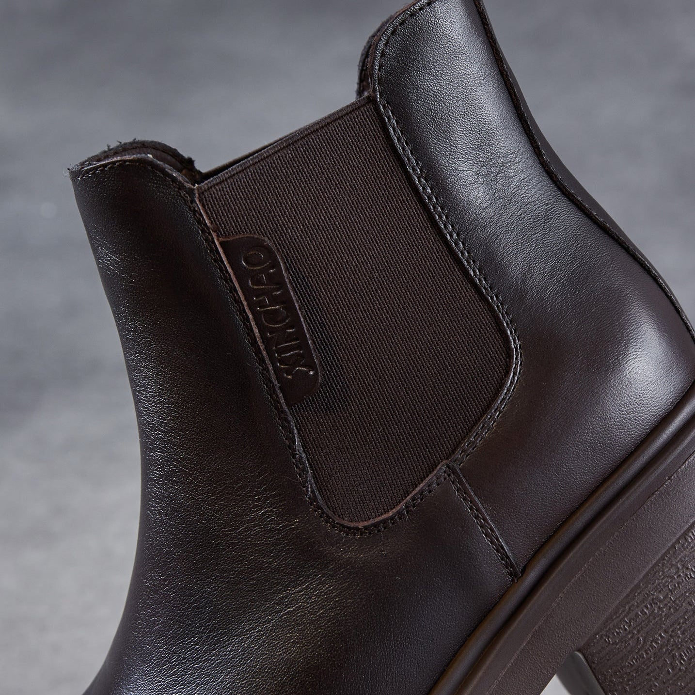 Women's Plain Leather Chunky Heel Slip-on Ankle Boots