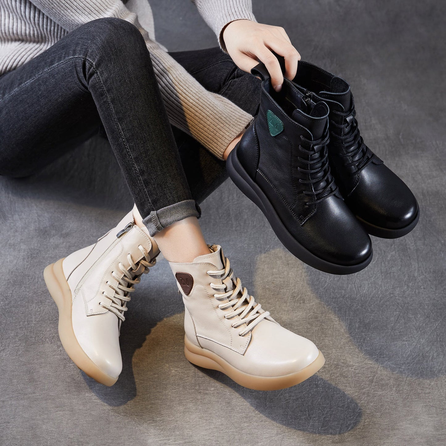 Women's Quilted Leather Flat Casual Ankle Boots