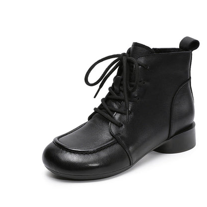 Women's Retro Leather Low Block Ankle Boots-RAIIFY