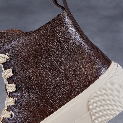 Women's Casual Plain Leather Flat Ankle Boots