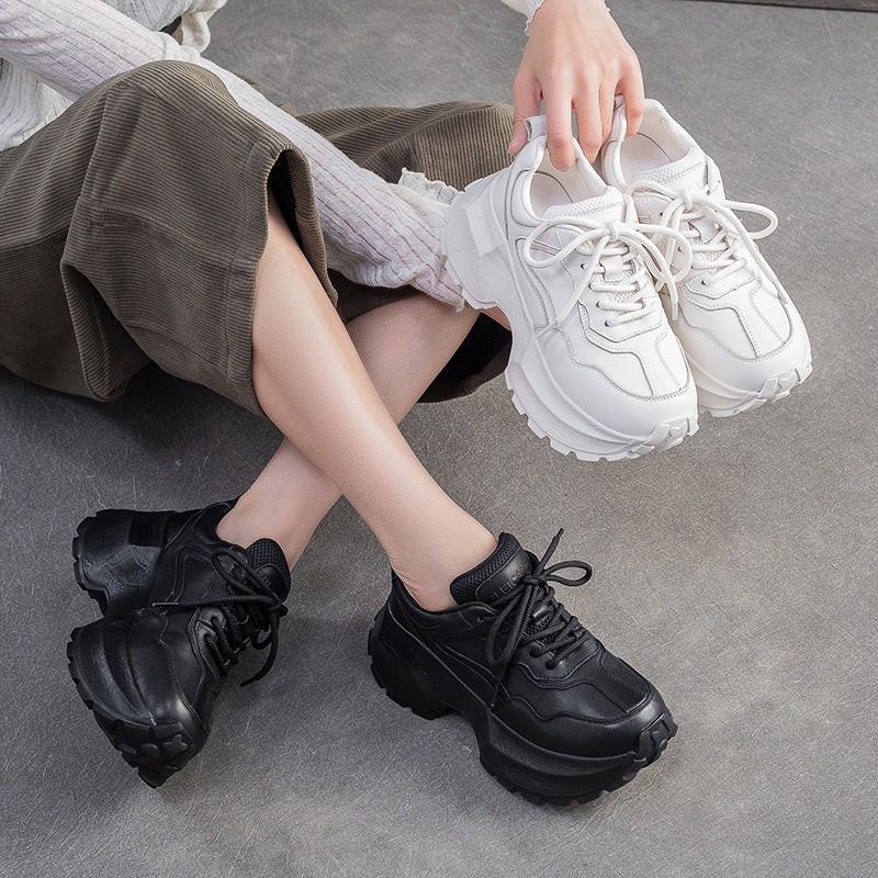 Women's Plain Quilted Leather Chunky Platform Sneakers