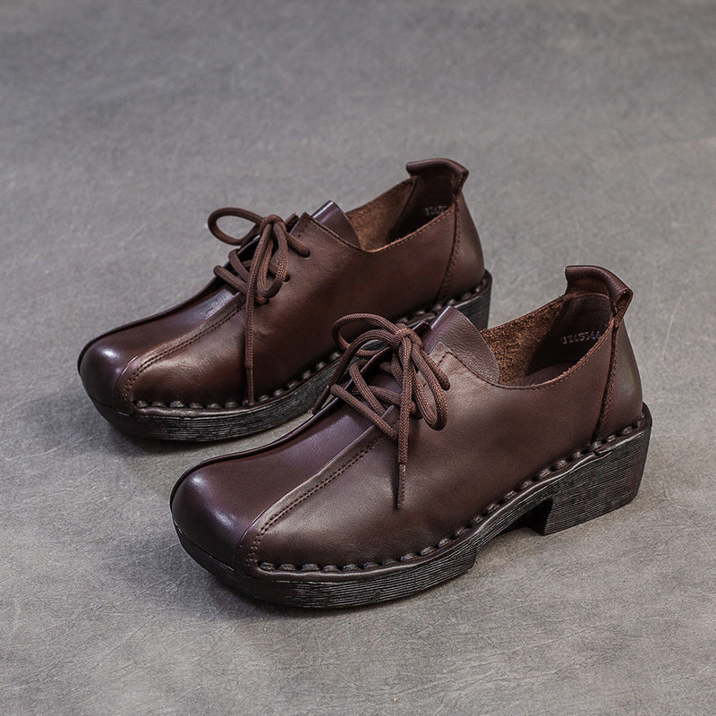 Women's Retro Leather Chunky Heel Casual Shoes-RAIIFY