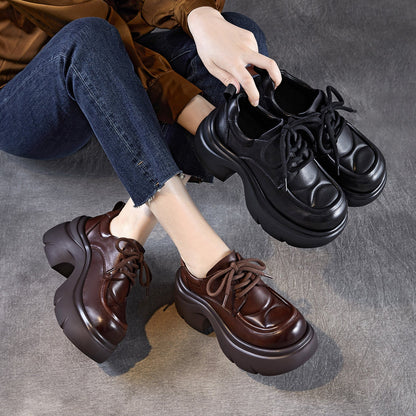 Women's Vintage Chunky Platform Lace-up Loafers