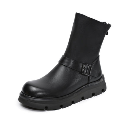 Women's Retro Leather Back Zipper Minimalist Boots-RAIIFY