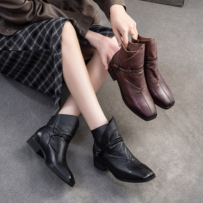 Women's Vintage Soft Leather Comfort Slip-on Ankle Boots